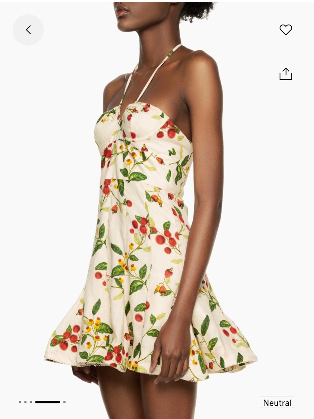 Agua by Agua Bendita Cream Floral Fruit Linen Mini Dress with Red & Green Motif